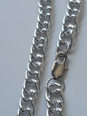 8" Double Cuban Curb Chain Sterling Silver Plated - New - 7mm Thick